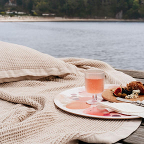 Pom pom-torkkupeitto, beige, 130 x 170 cm