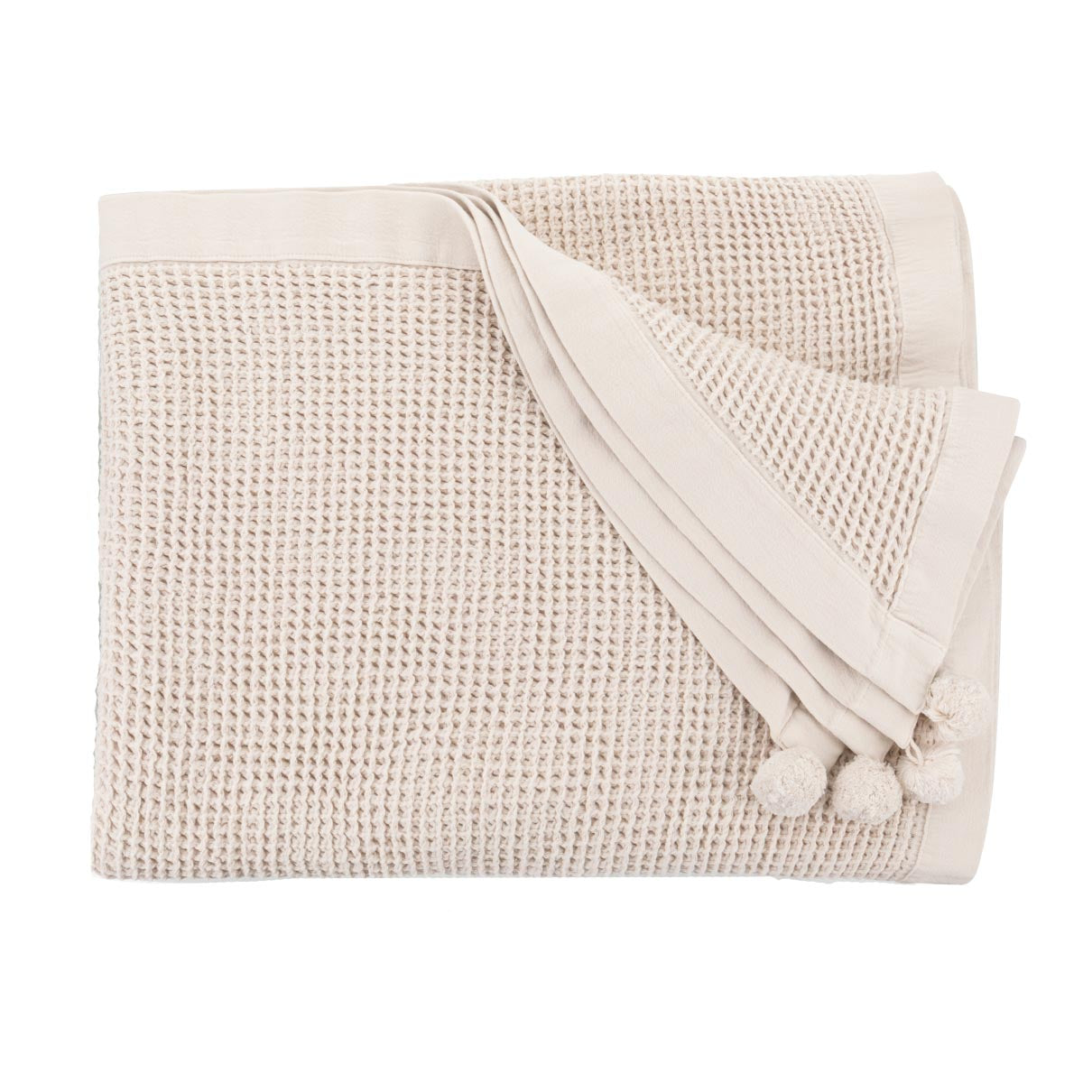 Pom pom-torkkupeitto, beige, 130 x 170 cm
