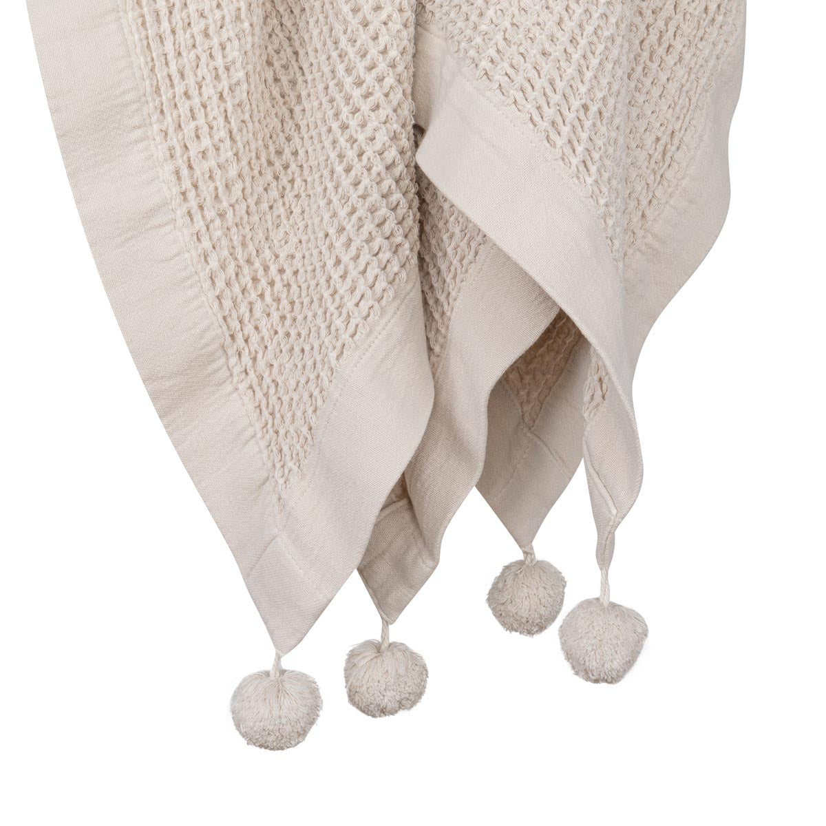 Pom pom-torkkupeitto, beige, 130 x 170 cm