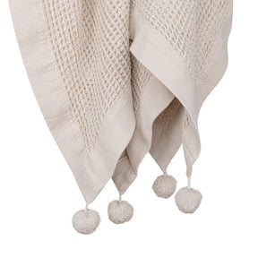 Pom pom-torkkupeitto, beige, 130 x 170 cm